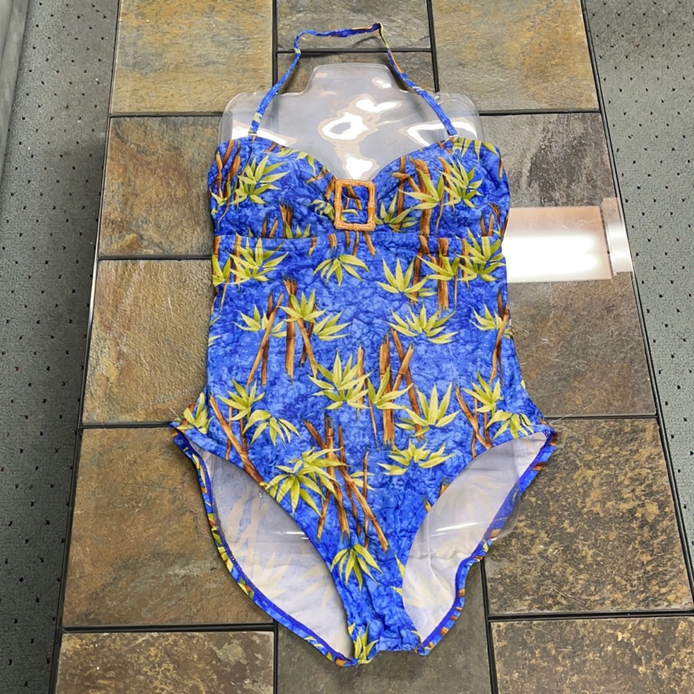BEACH BAY TROPICAL PALM TREE HALTER BATHING SUIT